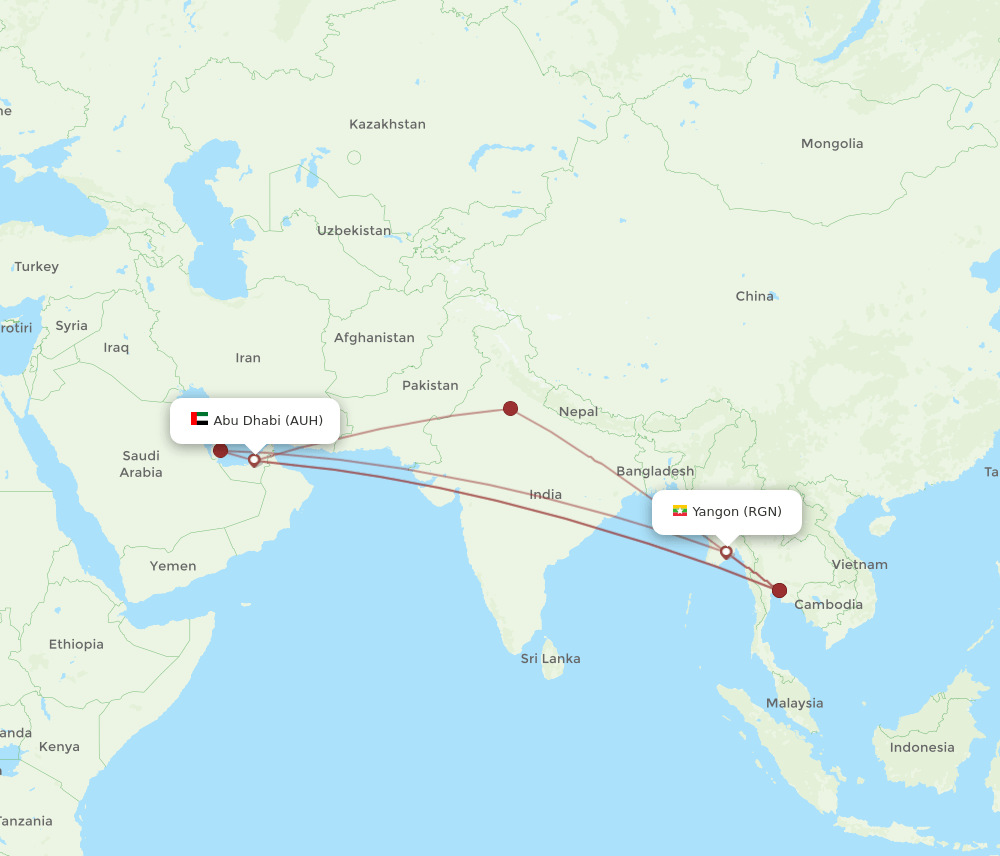 AUH-RGN flight routes