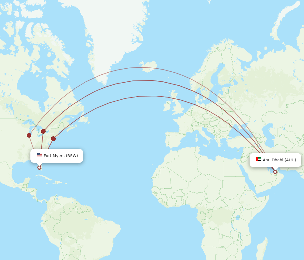 AUH to RSW flights and routes map