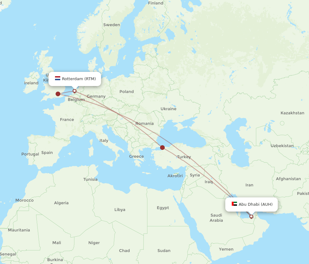 AUH to RTM flights and routes map