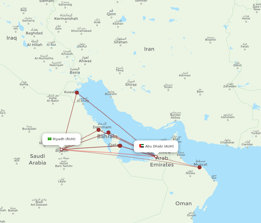 AUH to RUH flights and routes map