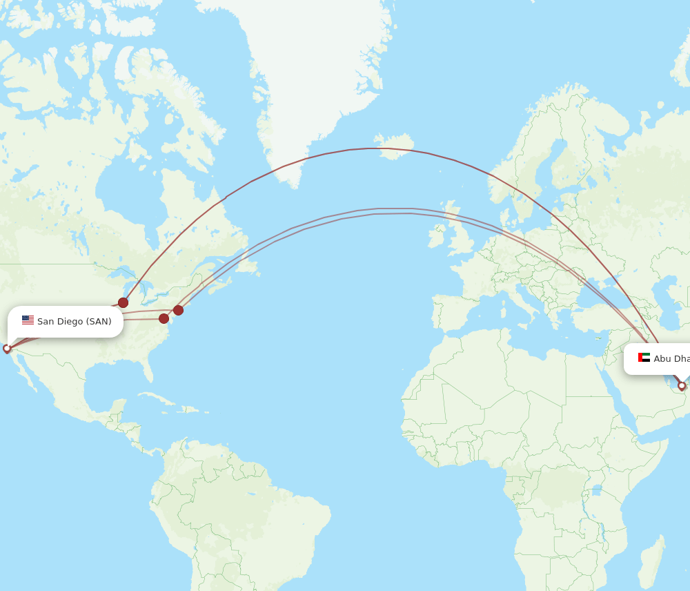 AUH-SAN flight routes