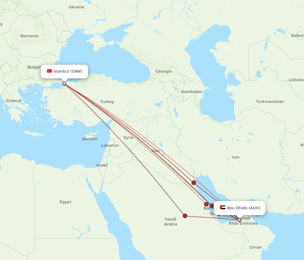AUH to SAW flights and routes map