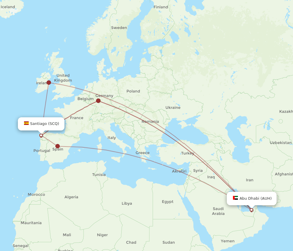 AUH to SCQ flights and routes map