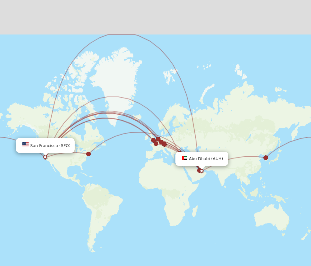 AUH to SFO flights and routes map