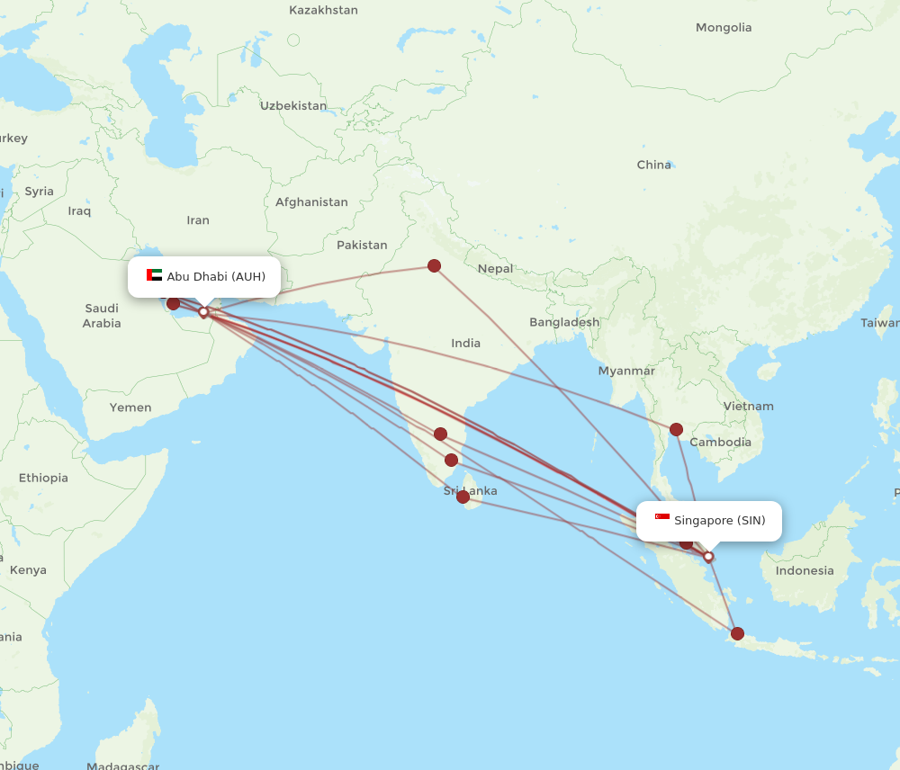 AUH to SIN flights and routes map