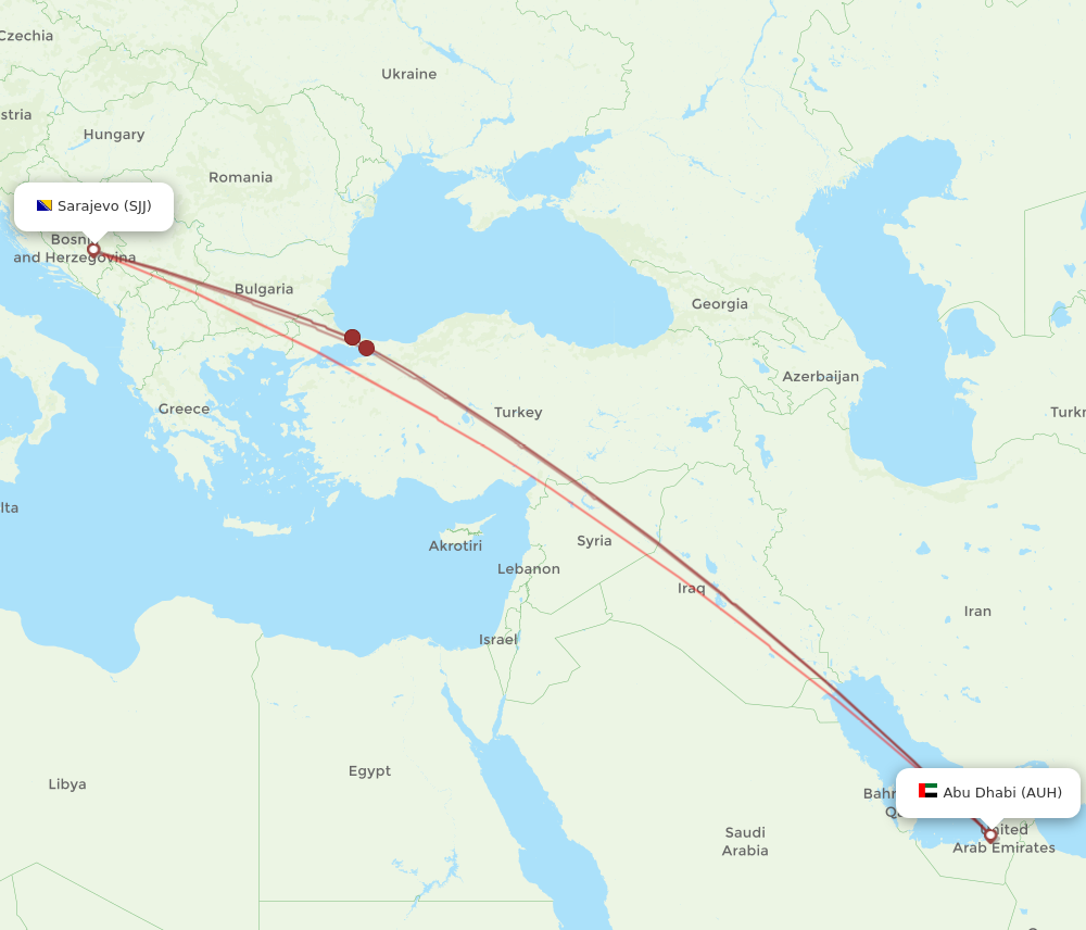 AUH to SJJ flights and routes map