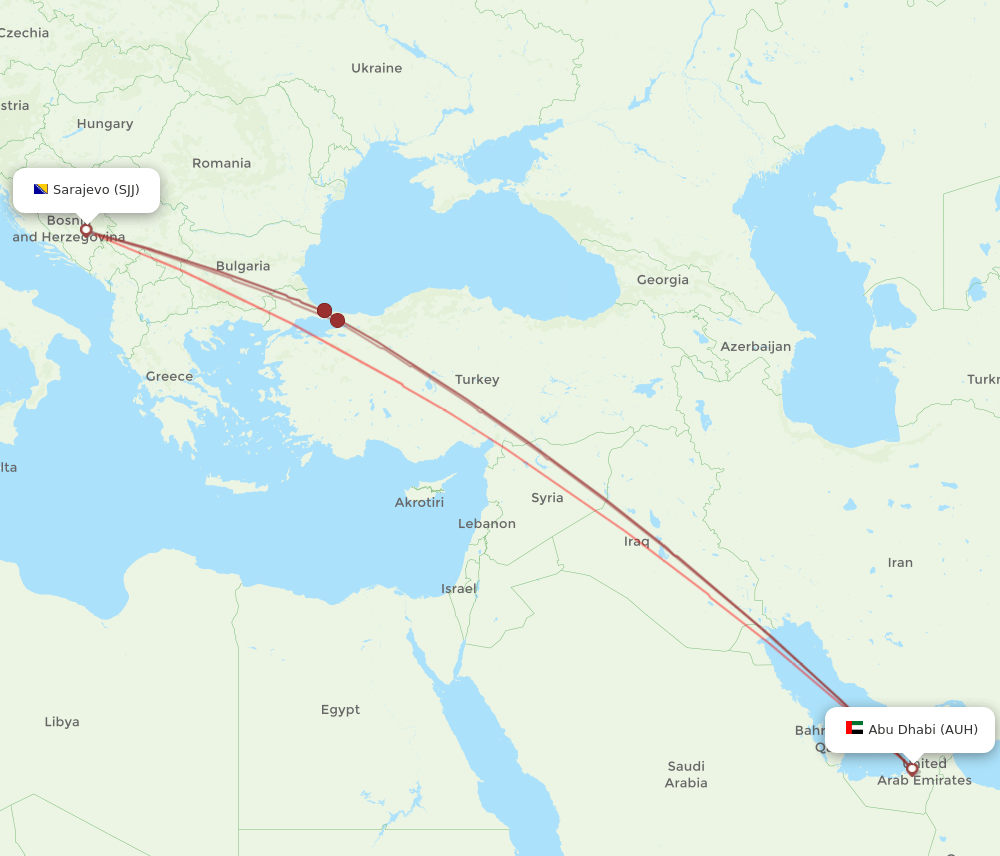 AUH-SJJ flight routes
