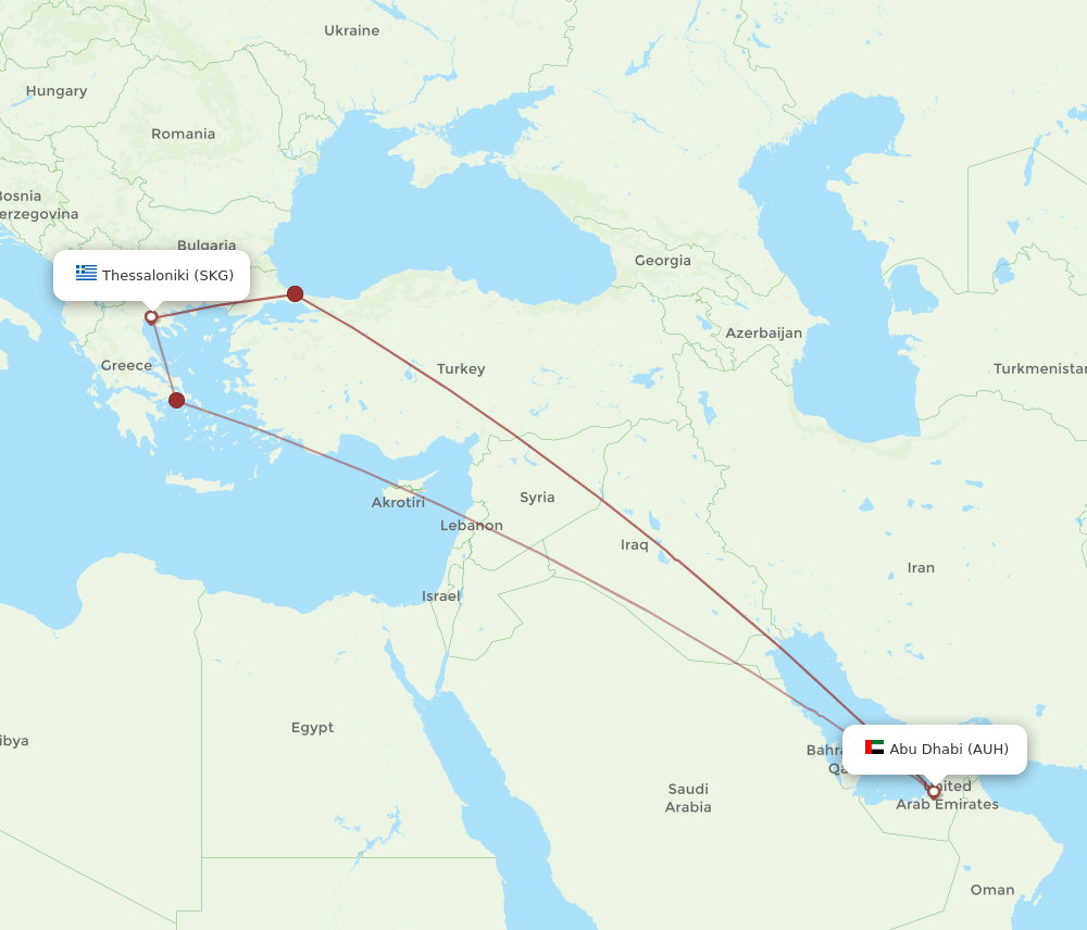 AUH to SKG flights and routes map