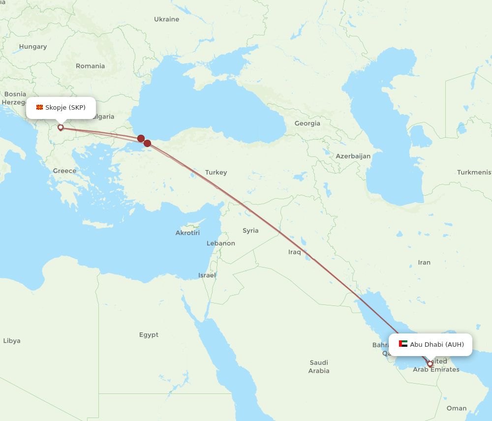 AUH-SKP flight routes