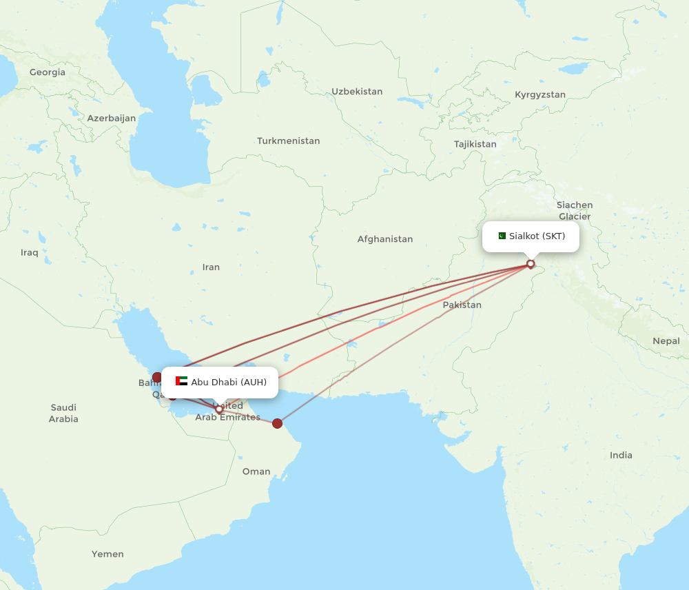 AUH to SKT flights and routes map