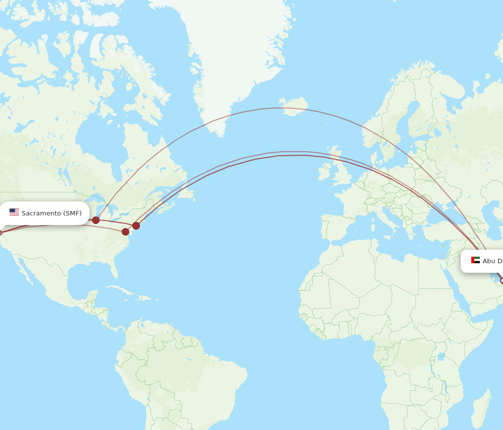 AUH to SMF flights and routes map
