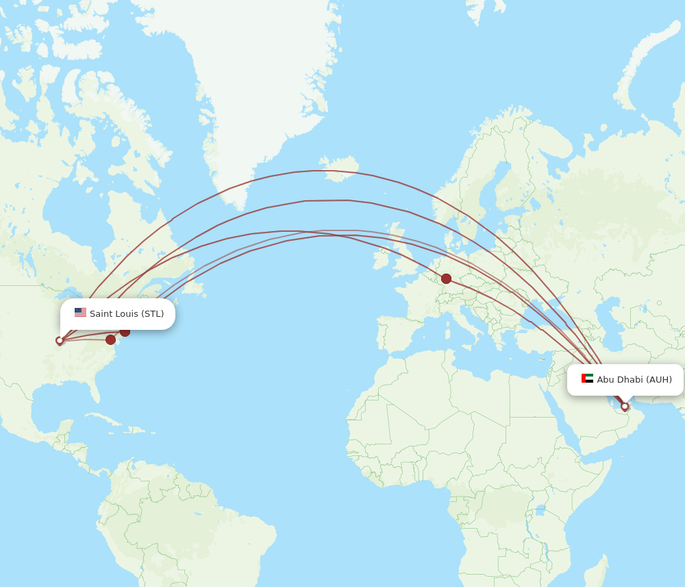 AUH to STL flights and routes map