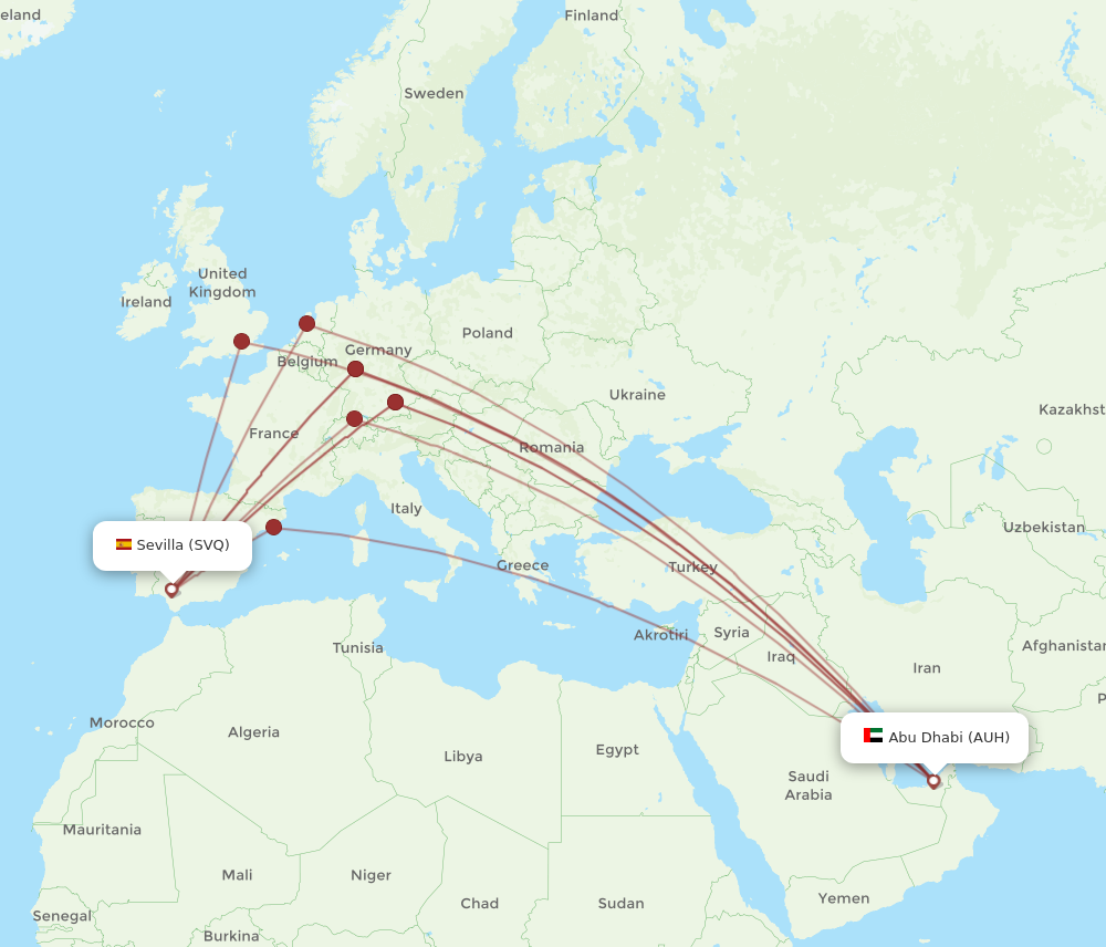 AUH to SVQ flights and routes map