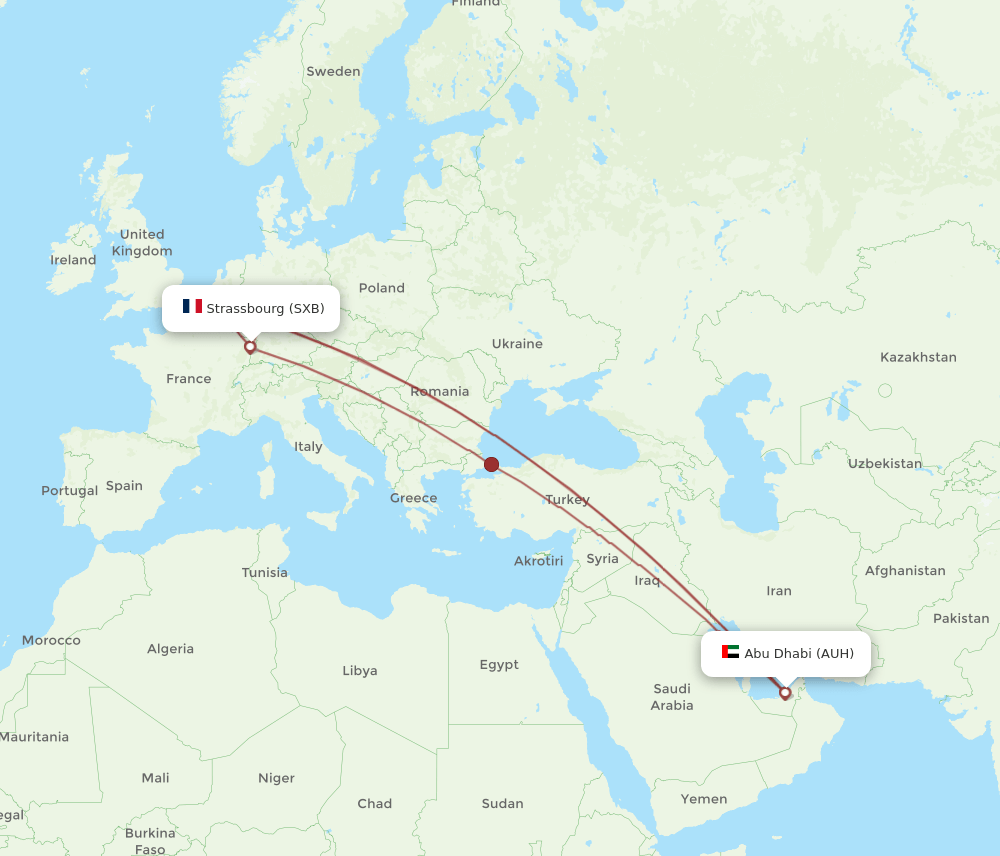 AUH to SXB flights and routes map