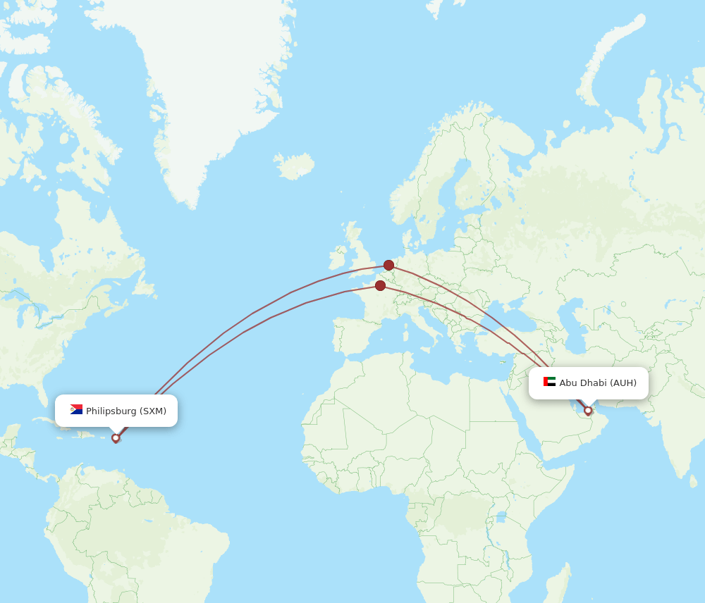 AUH to SXM flights and routes map