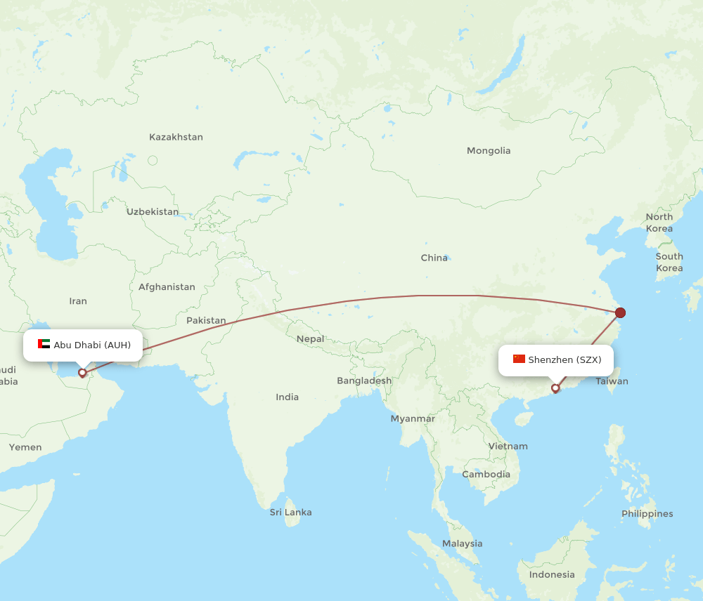AUH-SZX flight routes