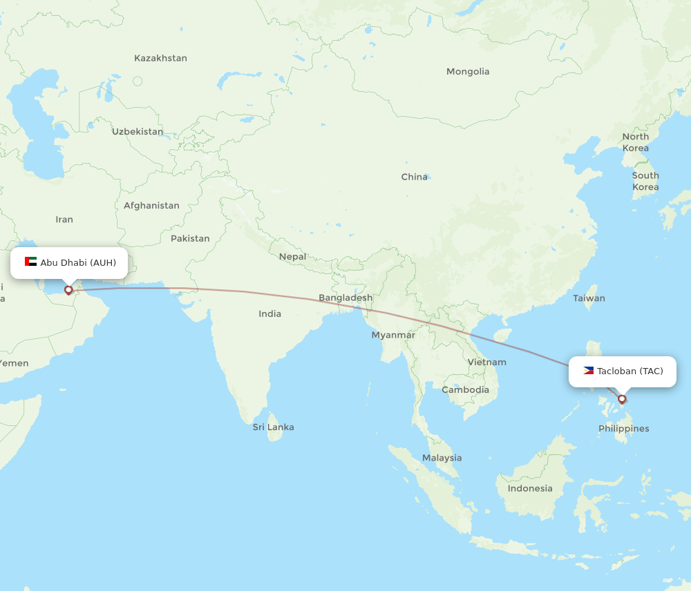 AUH-TAC flight routes