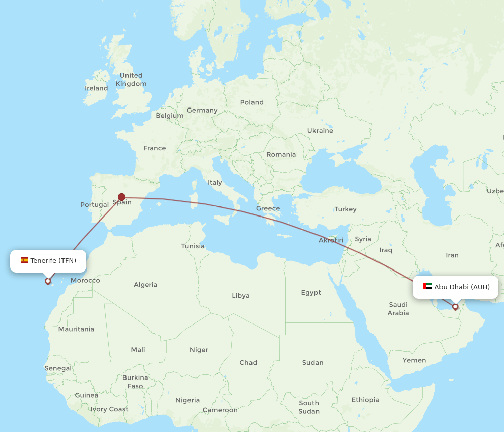 AUH-TFN flight routes