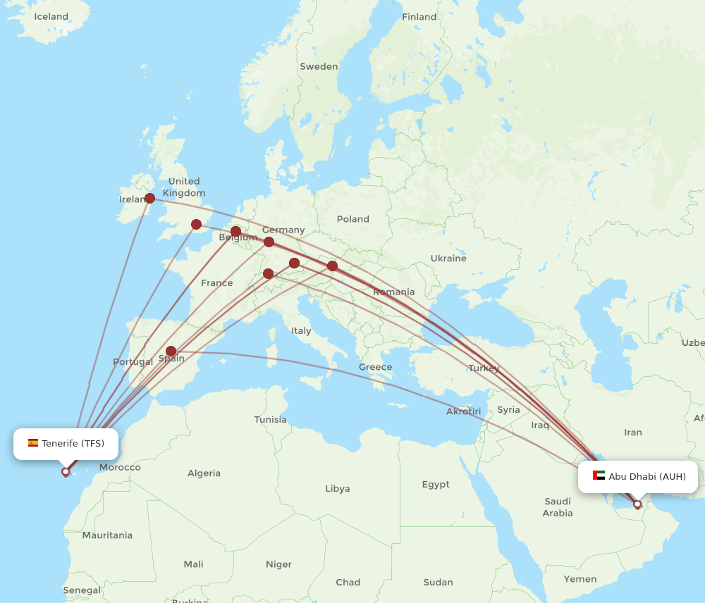 AUH-TFS flight routes