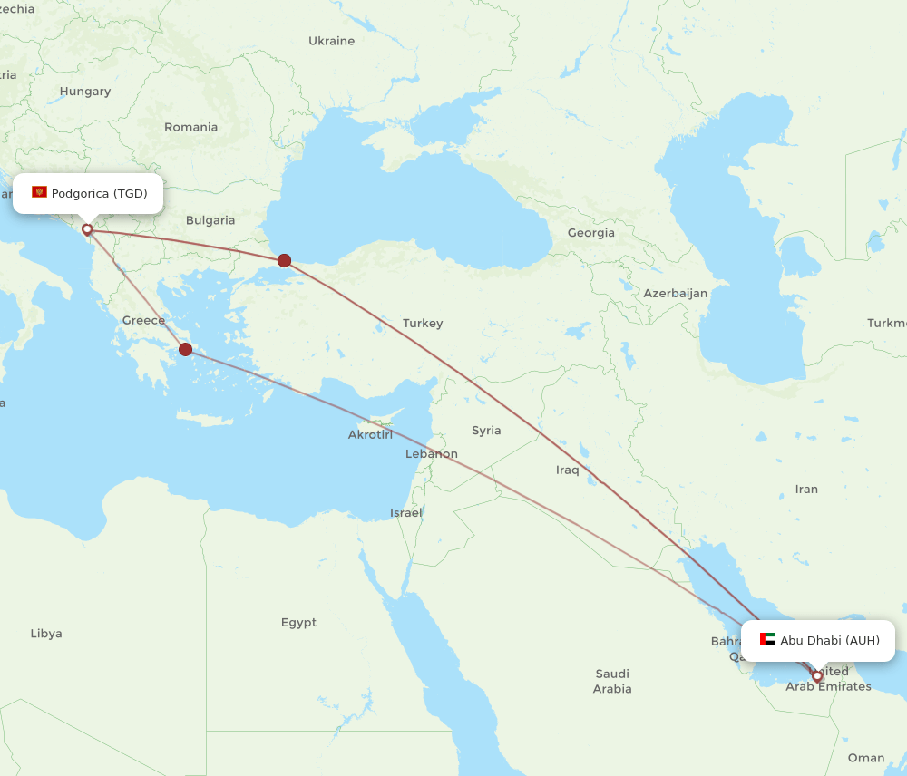 AUH-TGD flight routes