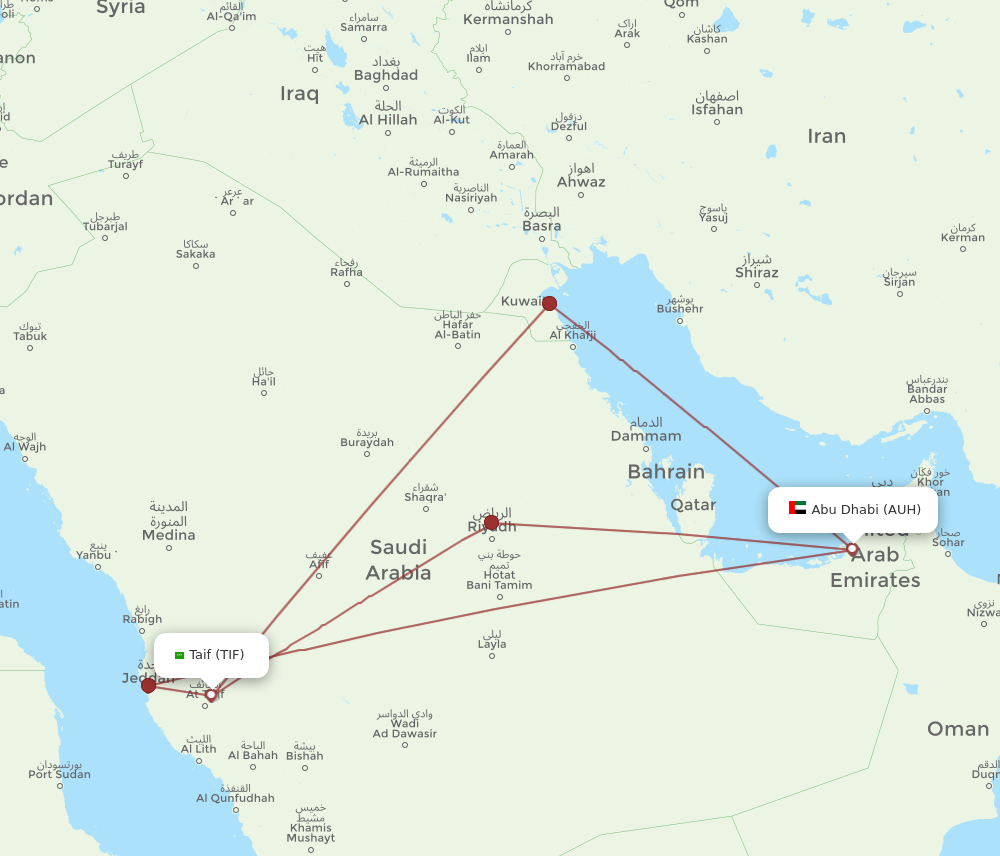 AUH to TIF flights and routes map
