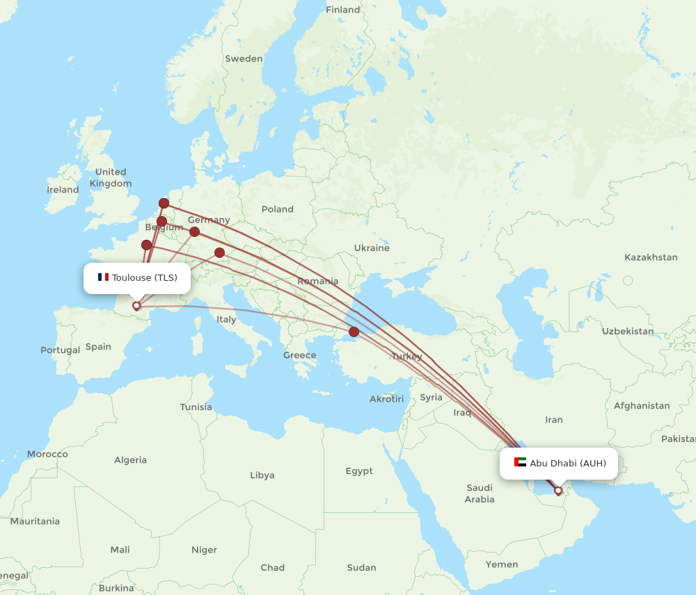 AUH to TLS flights and routes map