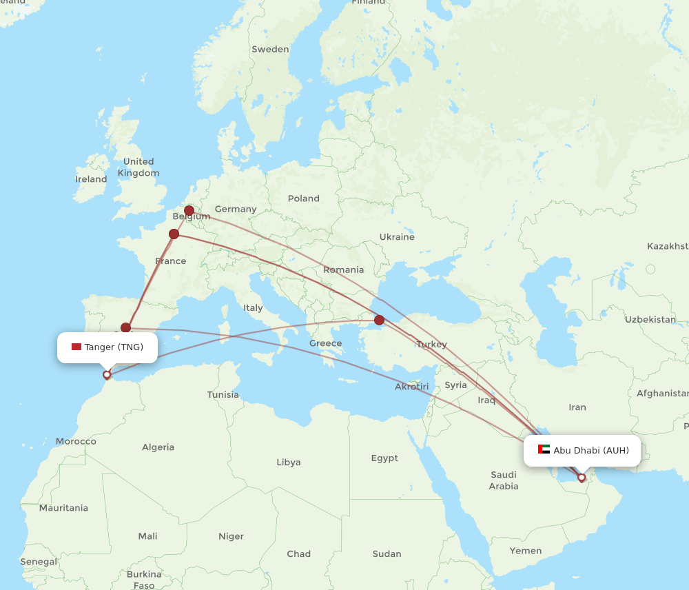 AUH to TNG flights and routes map