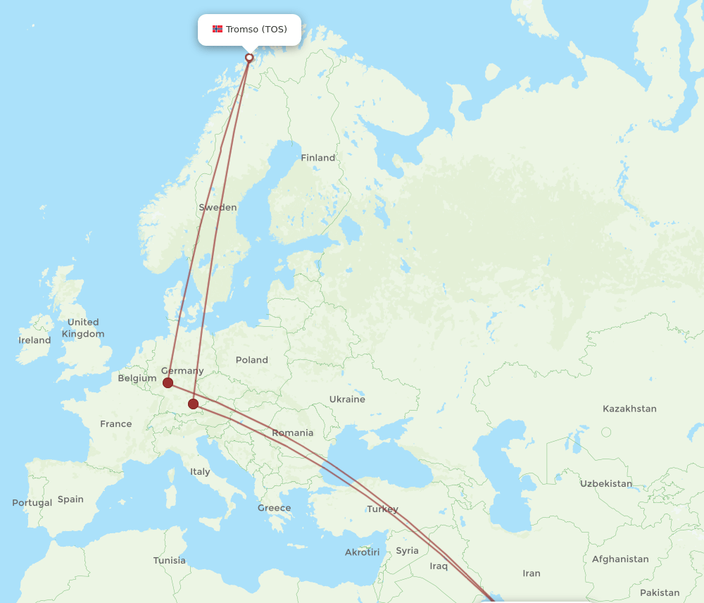 AUH-TOS flight routes