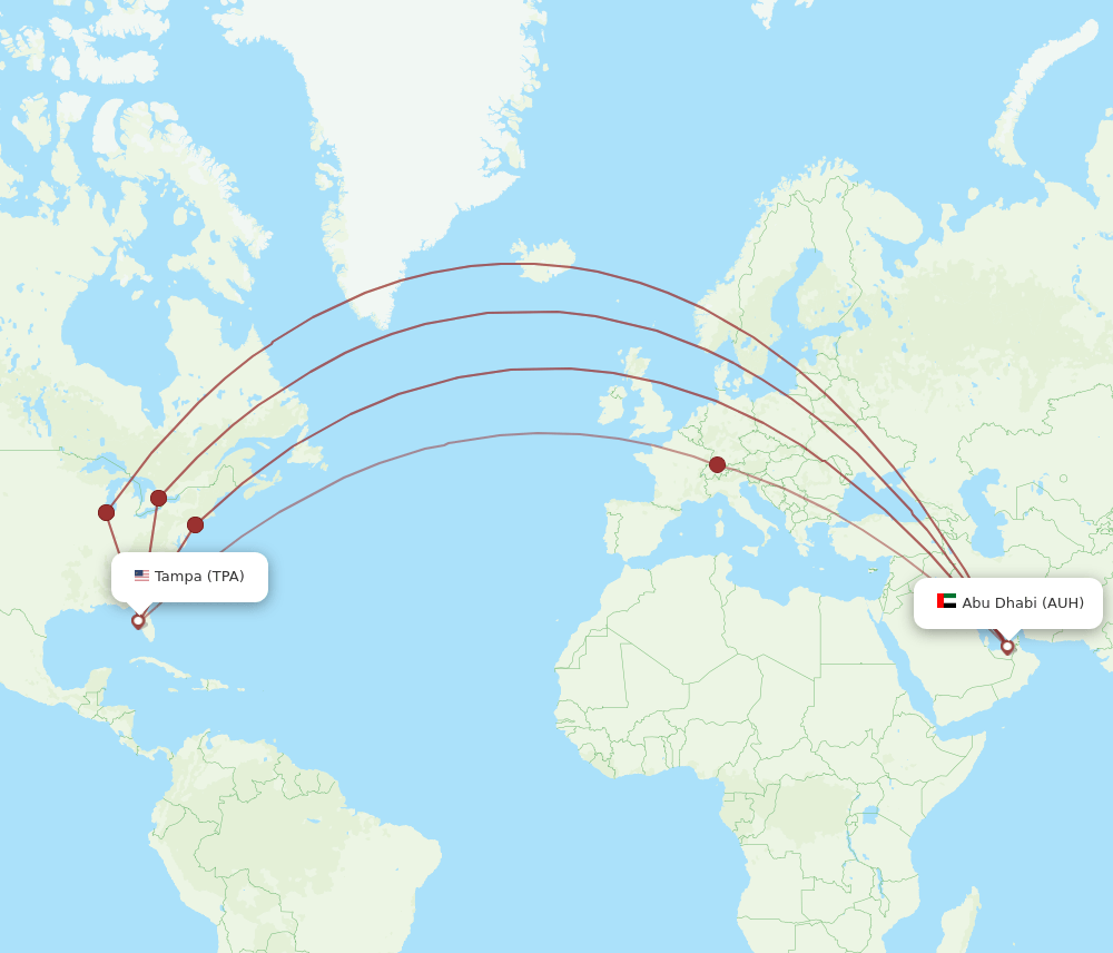 AUH to TPA flights and routes map
