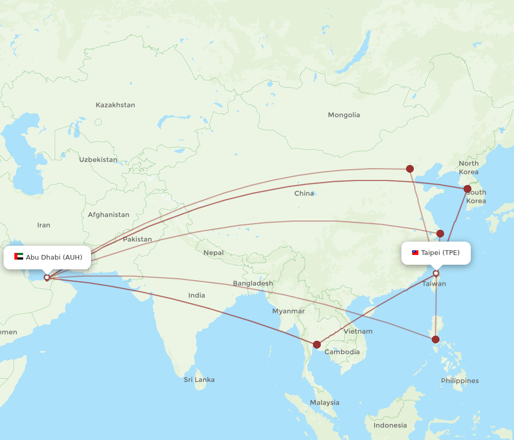 AUH to TPE flights and routes map