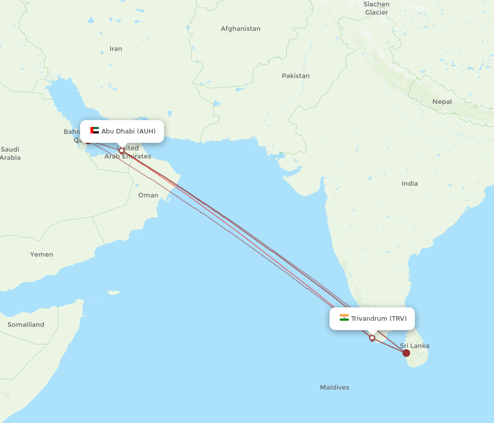 AUH to TRV flights and routes map