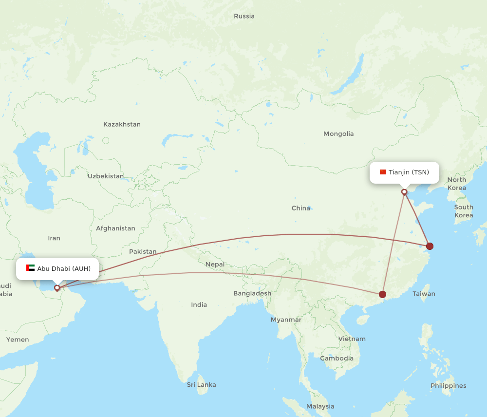 AUH-TSN flight routes