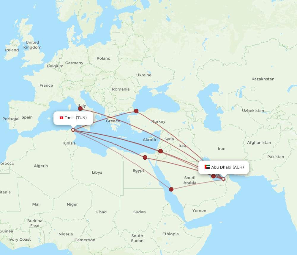 AUH-TUN flight routes