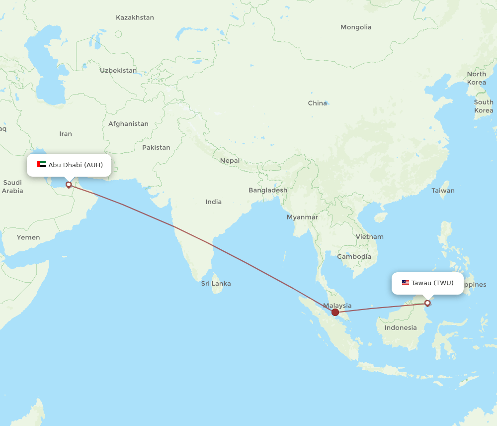 AUH to TWU flights and routes map