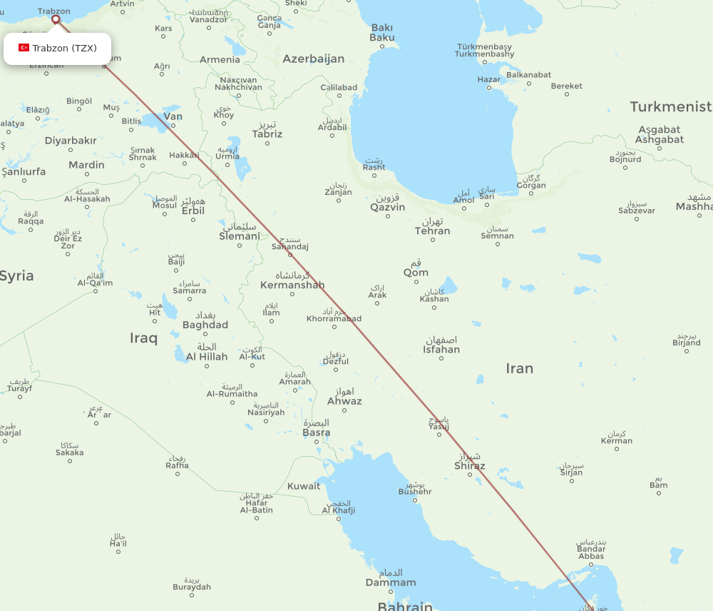 AUH to TZX flights and routes map