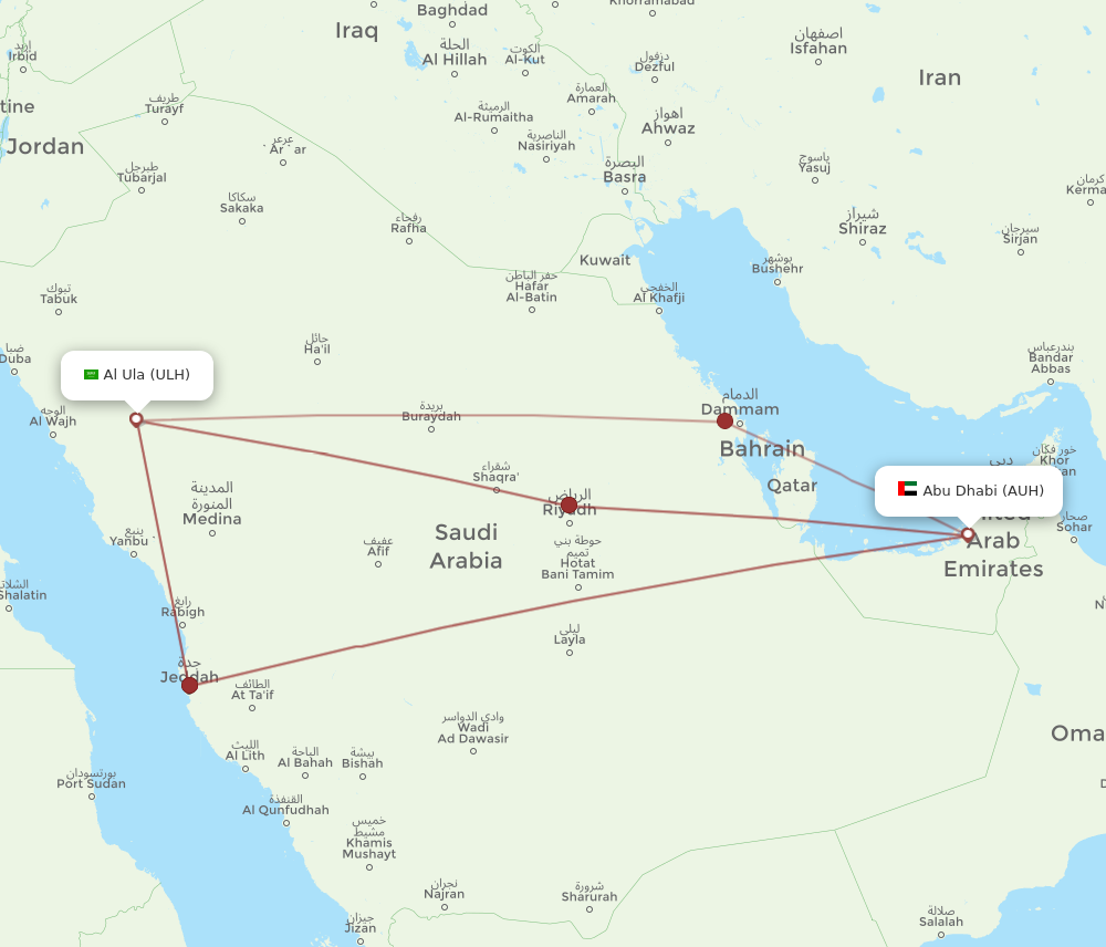 AUH to ULH flights and routes map