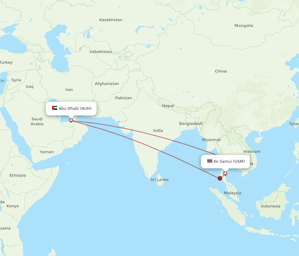 AUH to USM flights and routes map