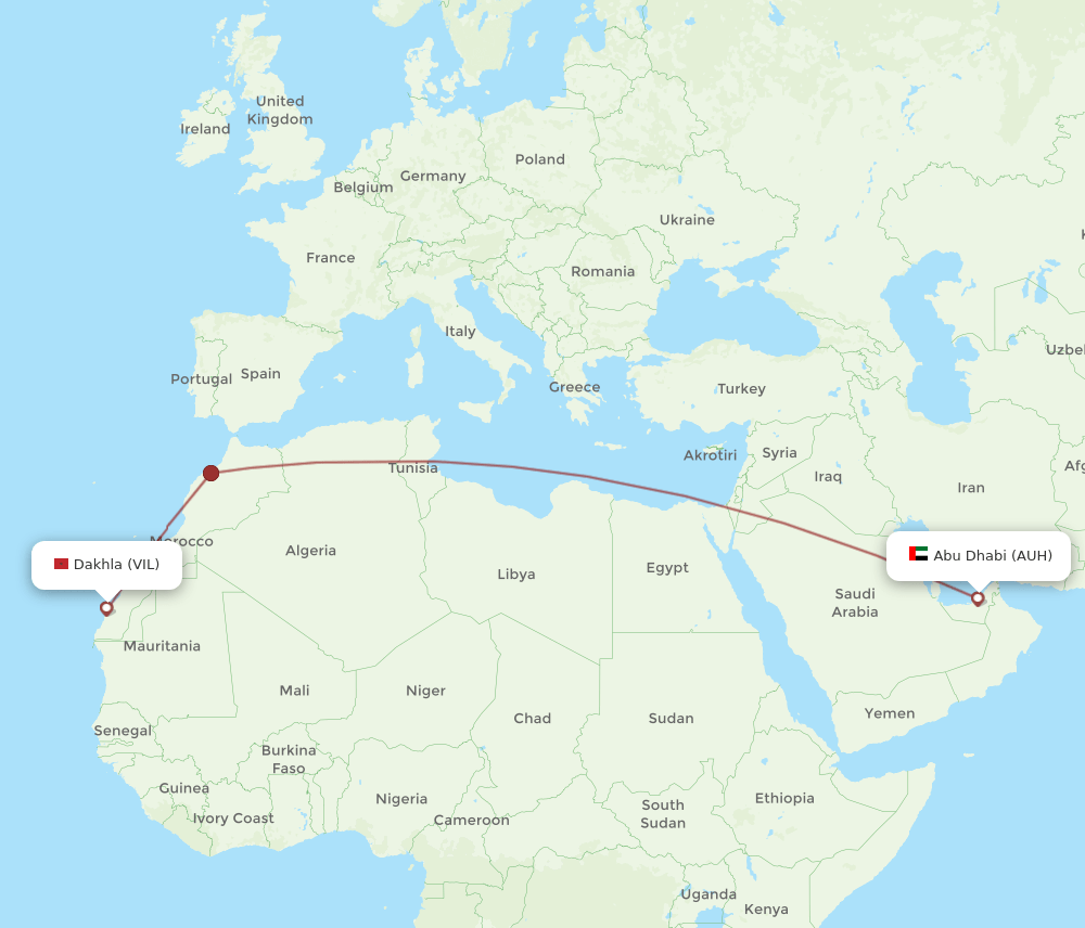 AUH to VIL flights and routes map