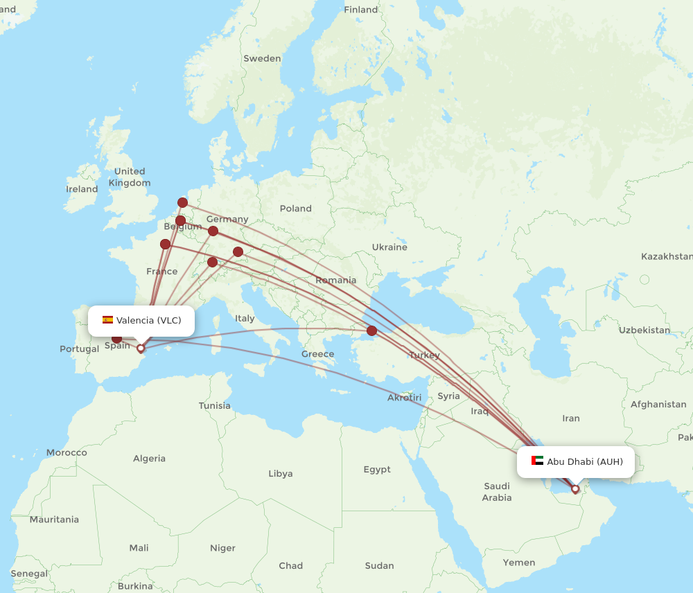 AUH to VLC flights and routes map