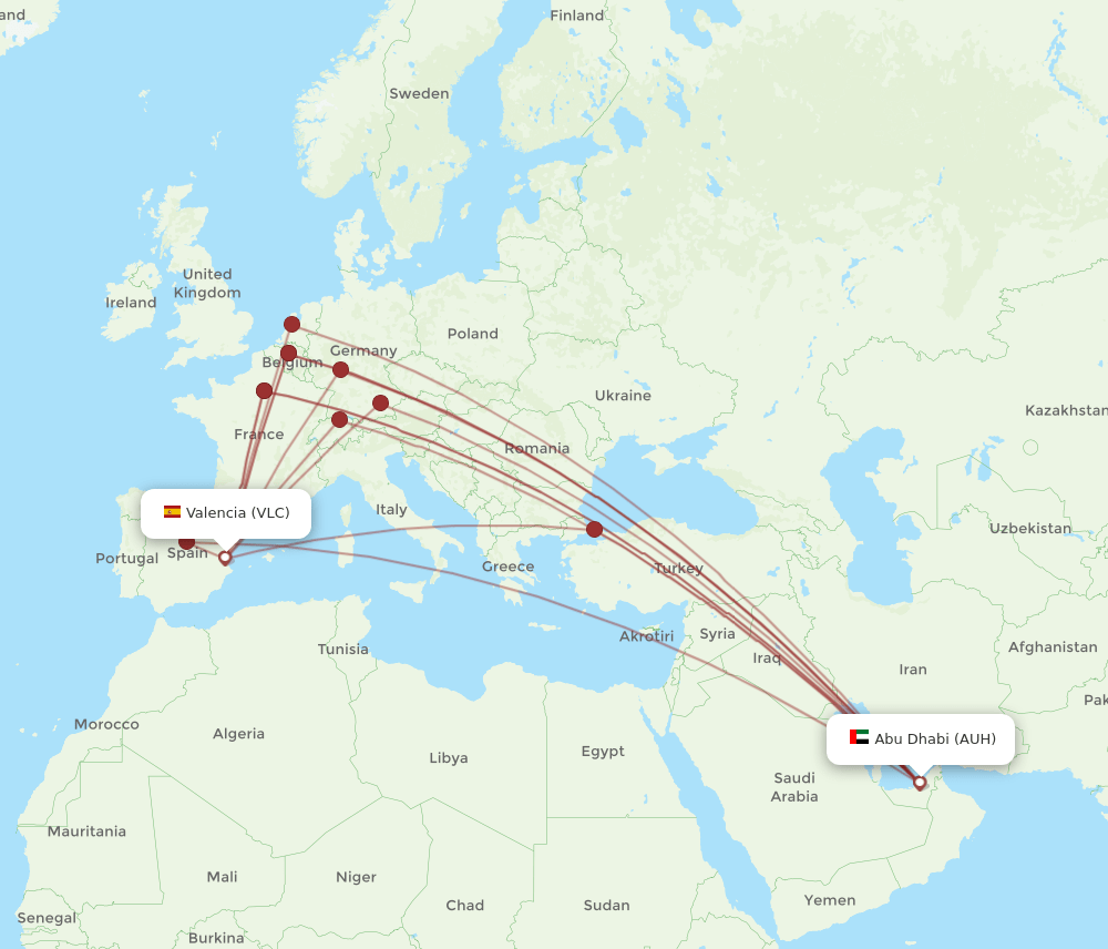 AUH to VLC flights and routes map