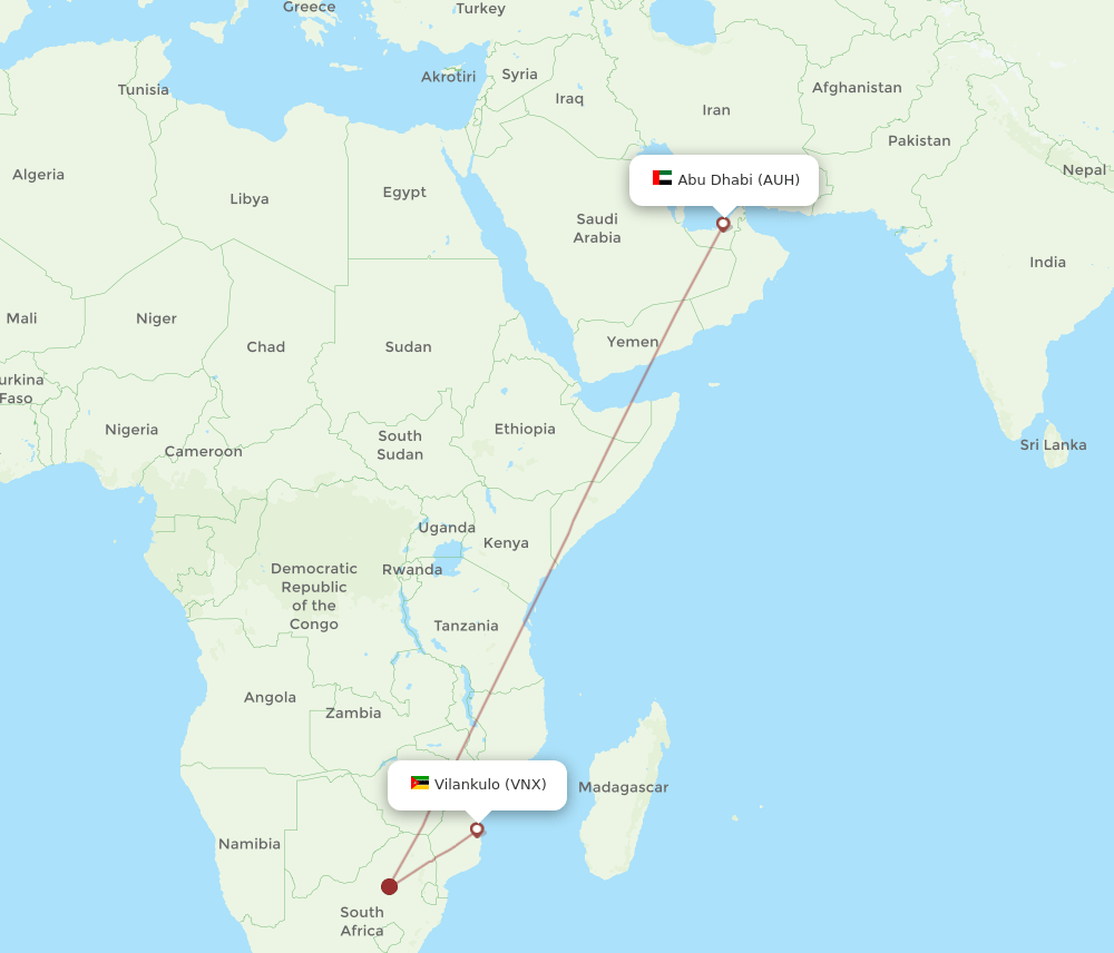 AUH to VNX flights and routes map
