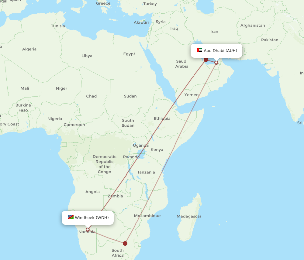 AUH-WDH flight routes