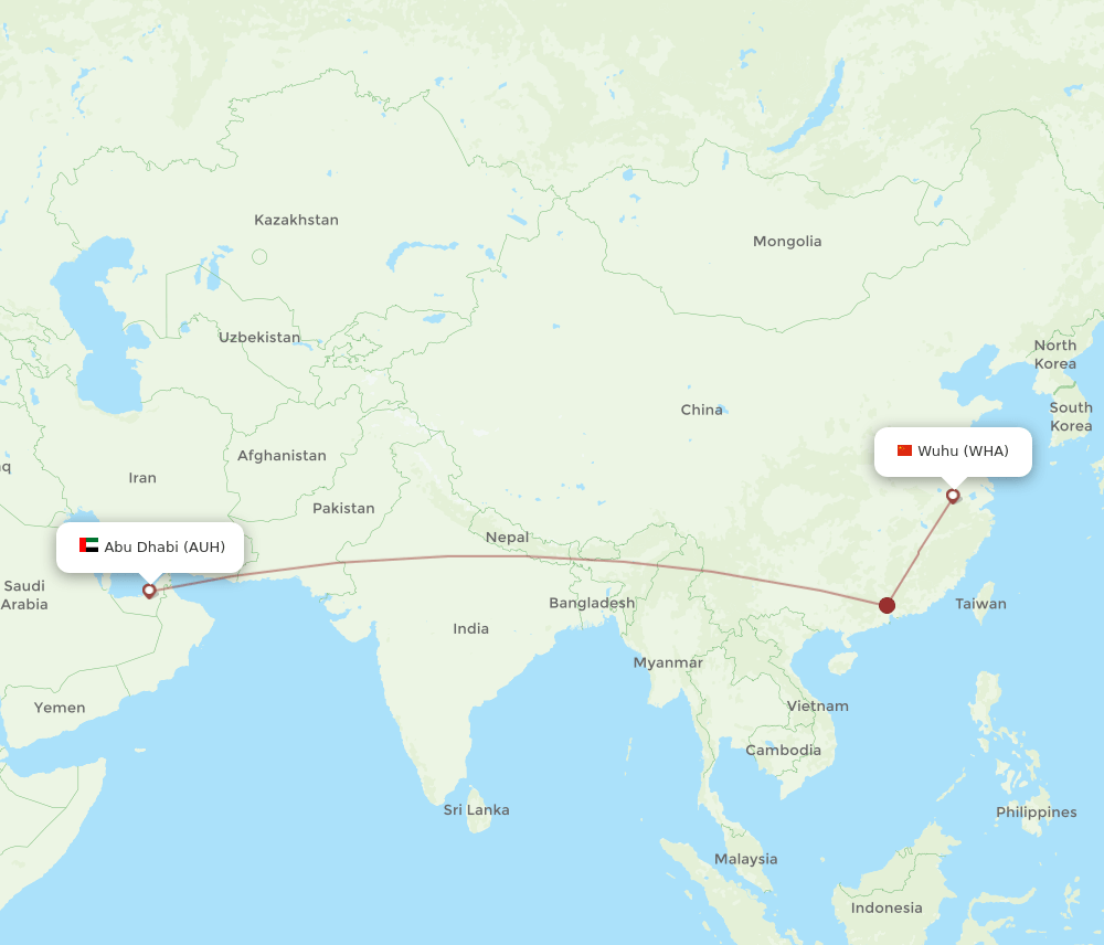 AUH-WHA flight routes