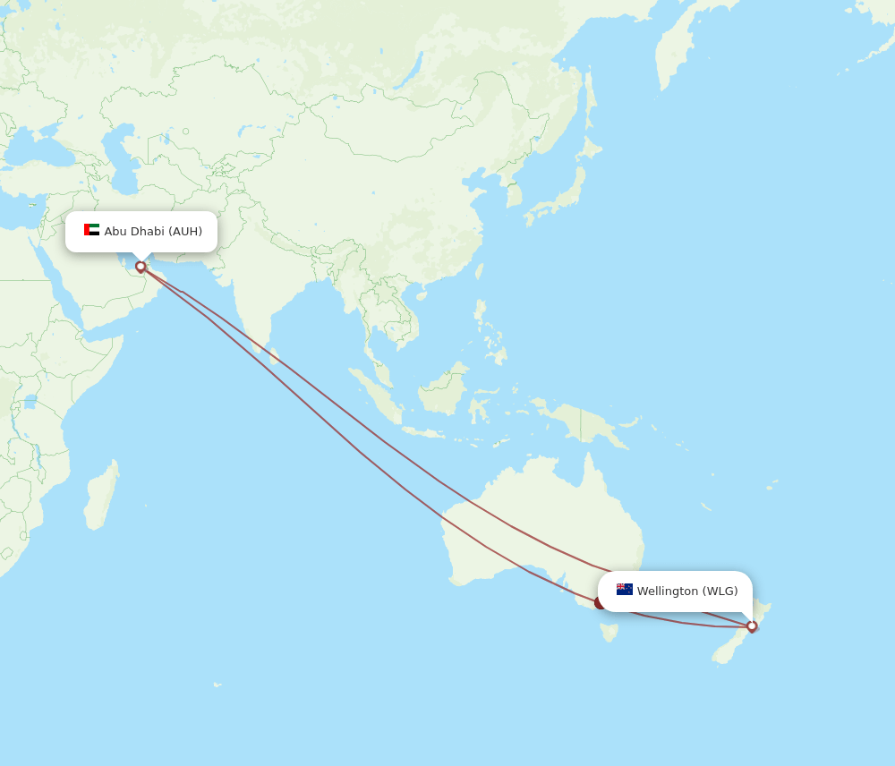 AUH-WLG flight routes