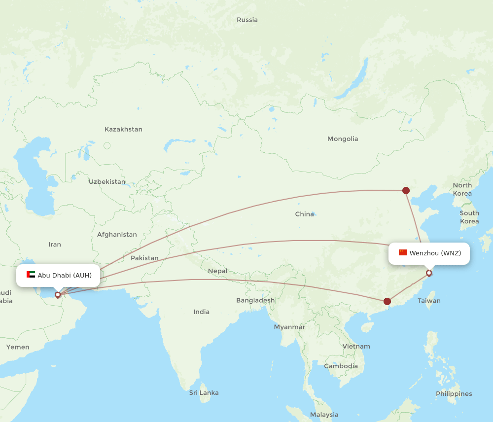AUH to WNZ flights and routes map