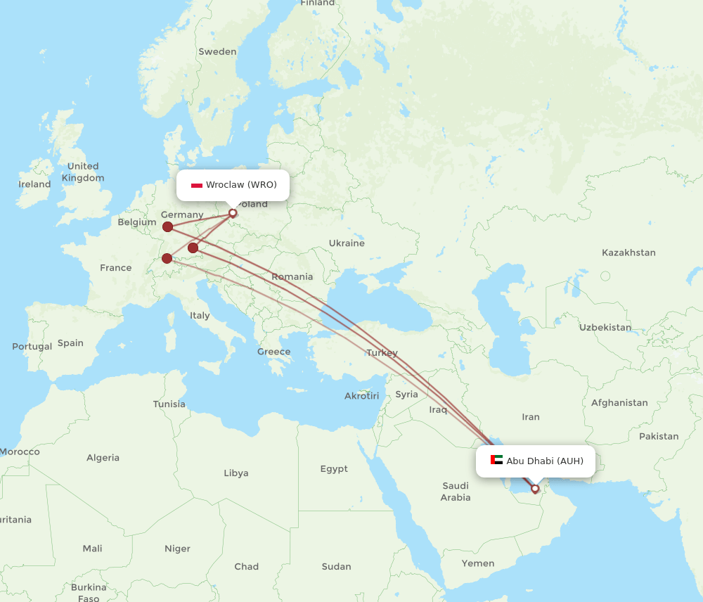 AUH-WRO flight routes