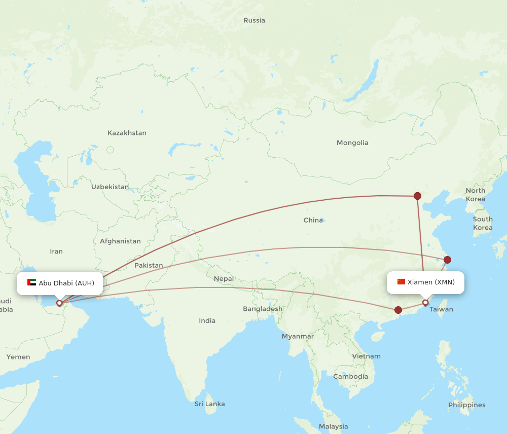 AUH-XMN flight routes