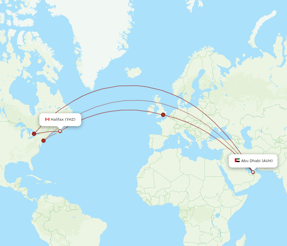 AUH to YHZ flights and routes map