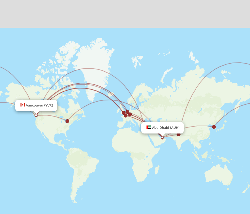 YVR to AUH flights and routes map