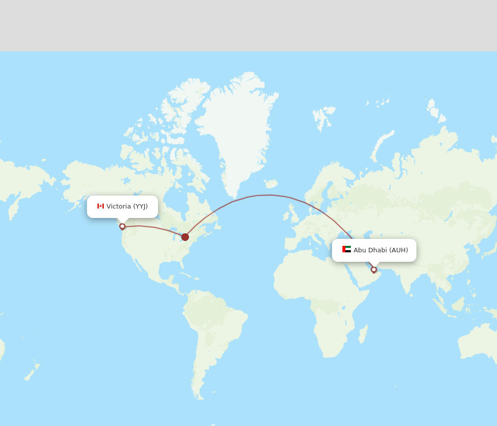 AUH to YYJ flights and routes map